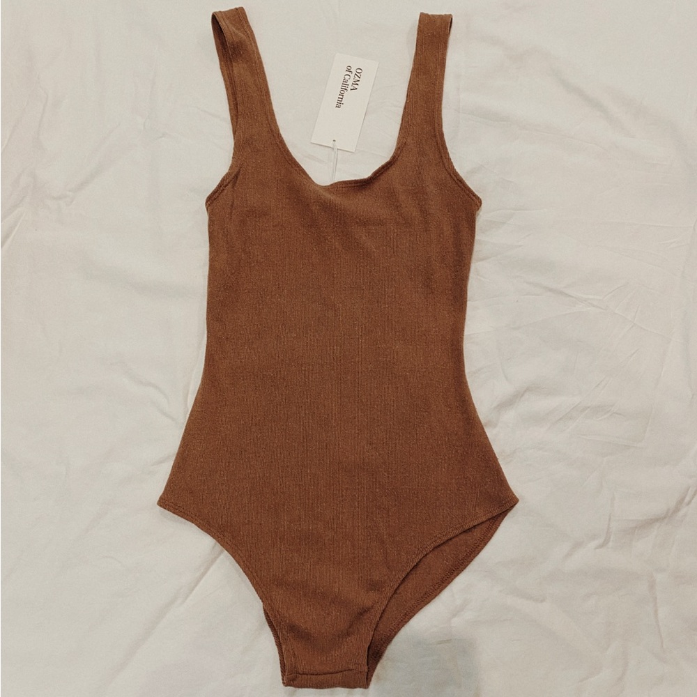 Ozma California Silk Noil Tan Christy Body Suit NWT- M